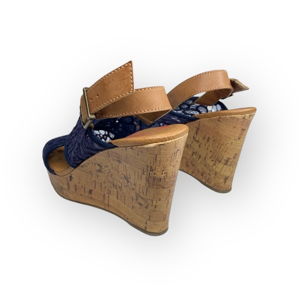 Jellypop  Peaches Lace Platform Slingback Wedge Heel Espadrille Sandal  Navy  - Picture 7 of 16